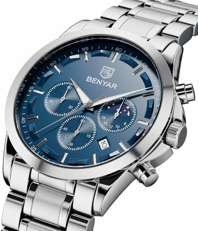 Benyar 5160 quartz klokke sølv og blå